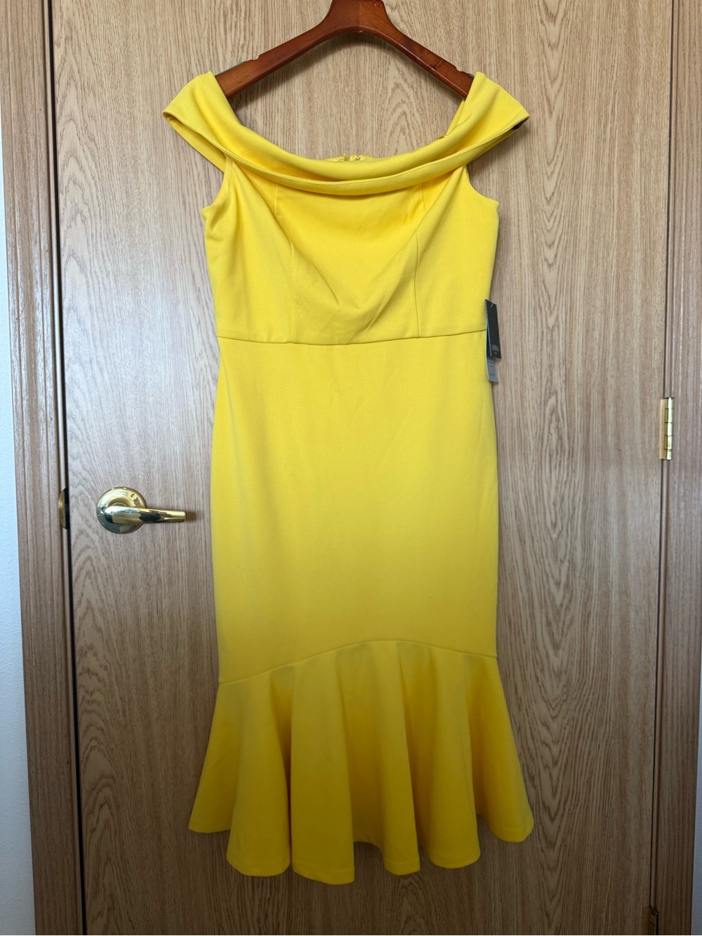 MARINA Nordstrom Bright Yellow Off Shoulder Flare Midi Dress